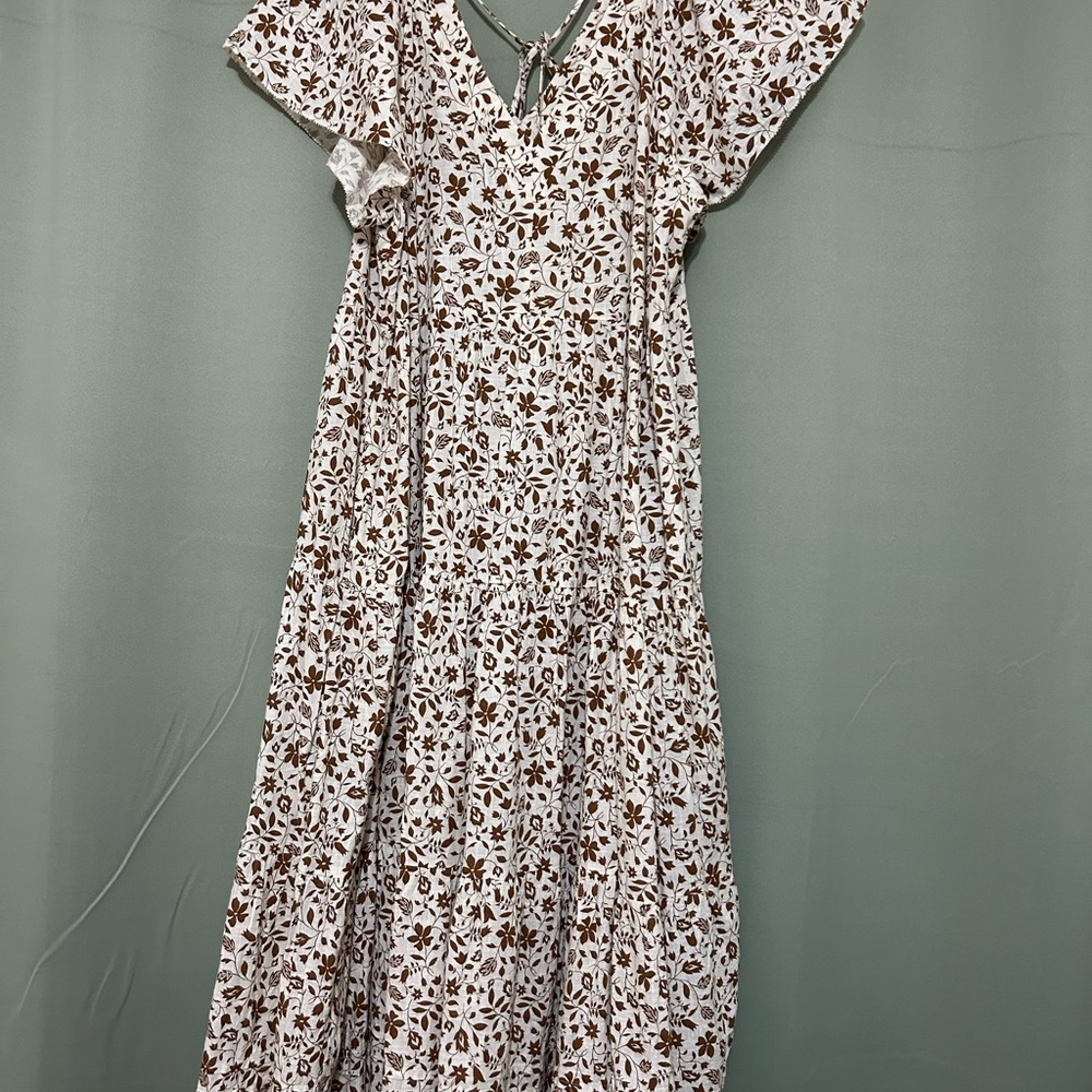 Old Navy Floral Midi Dress in Brown and White